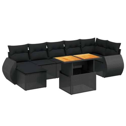 Vrtna garnitura - 8-dijelni set vrtnih sofa od poliratana s jastucima crni - Crna 3x srednja + 3x kutna + stol + tabure 1 Cijena