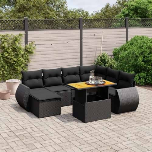 Vrtna garnitura - 8-dijelni set vrtnih sofa od poliratana s jastucima crni - Crna 3x kutna + 3x srednja + stol + tabure 1 Cijena