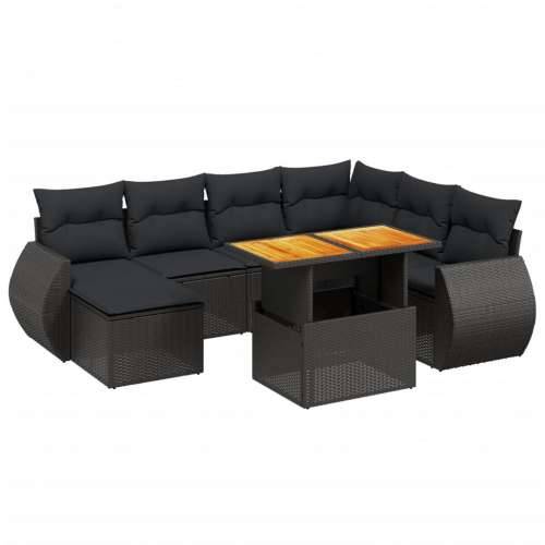 Vrtna garnitura - 8-dijelni set vrtnih sofa od poliratana s jastucima crni - Crna 3x kutna + 3x srednja + stol + tabure 1 Cijena