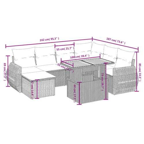 Vrtna garnitura - 8-dijelni set vrtnih sofa od poliratana s jastucima crni - Crna 3x kutna + 3x srednja + stol + tabure 1 Cijena