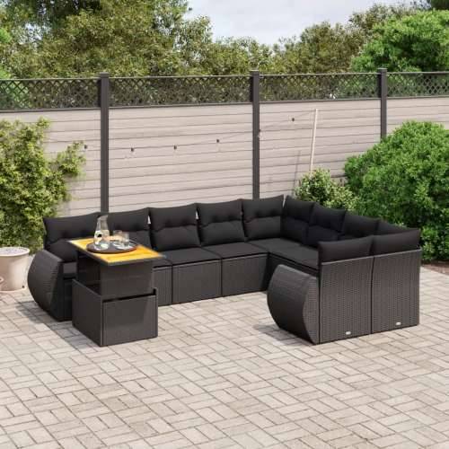 Vrtna garnitura - 10-dijelni set vrtnih sofa s jastucima crni od poliratana - Crna stol + 5x srednja + 4x kutna 1 Cijena