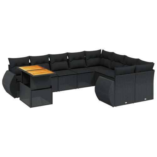 Vrtna garnitura - 10-dijelni set vrtnih sofa s jastucima crni od poliratana - Crna stol + 5x srednja + 4x kutna 1 Cijena