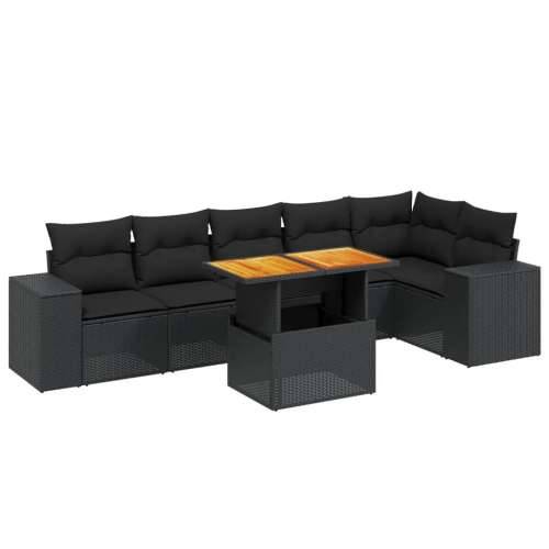 Vrtna garnitura - 7-dijelni set vrtnih sofa od poliratana s jastucima crni - Crna 3x srednja + 3x kutna + stol 1 Cijena