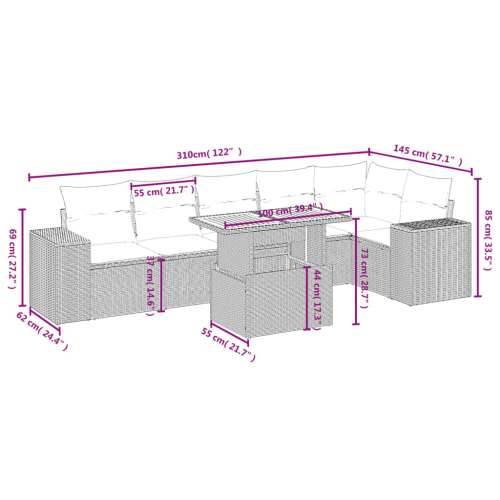 Vrtna garnitura - 7-dijelni set vrtnih sofa od poliratana s jastucima crni - Crna 3x srednja + 3x kutna + stol 1 Cijena