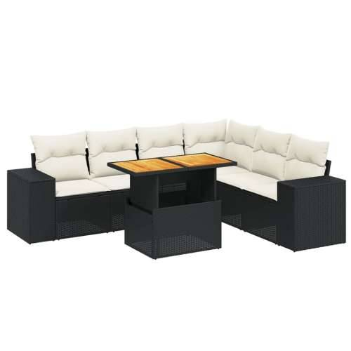 Vrtna garnitura - 7-dijelni set vrtnih sofa od poliratana s jastucima crni - Crna i krem 3x kutna + 3x srednja + stol 1 Cijena