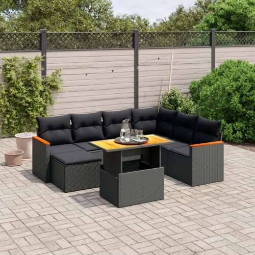 Vrtna garnitura - 8-dijelni set vrtnih sofa od poliratana s jastucima crni - Crna 1 Cijena