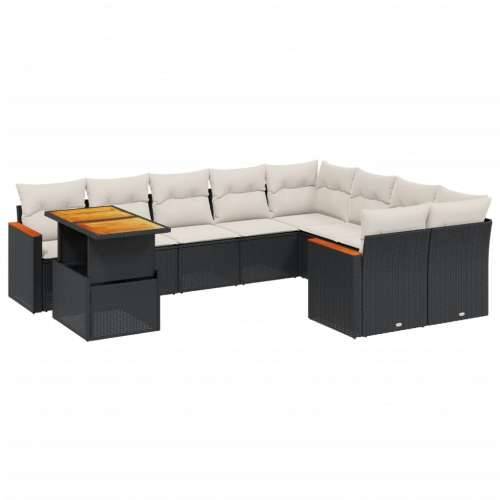 Vrtna garnitura - 10-dijelni set vrtnih sofa s jastucima crni od poliratana - Crna i krem 1 Cijena
