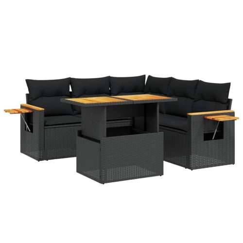Vrtna garnitura - 6-dijelni set vrtnih sofa s jastucima crni od poliratana - Crna 1 Cijena