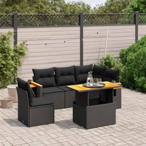 Vrtna garnitura - 6-dijelni set vrtnih sofa s jastucima crni od poliratana - Crna 1 Cijena