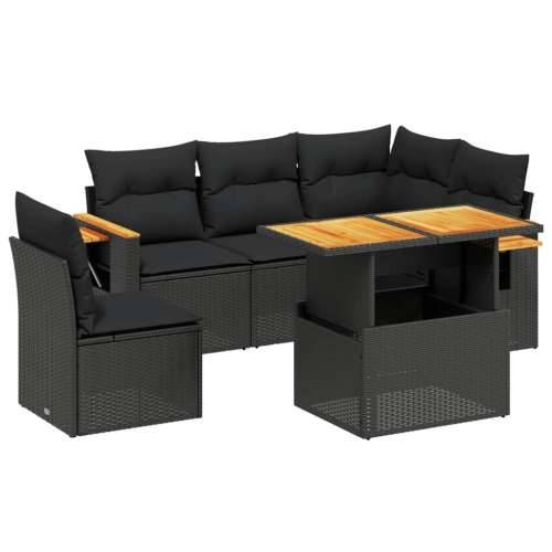 Vrtna garnitura - 6-dijelni set vrtnih sofa s jastucima crni od poliratana - Crna 1 Cijena