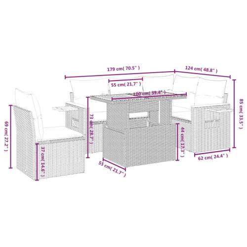 Vrtna garnitura - 6-dijelni set vrtnih sofa s jastucima crni od poliratana - Crna 1 Cijena