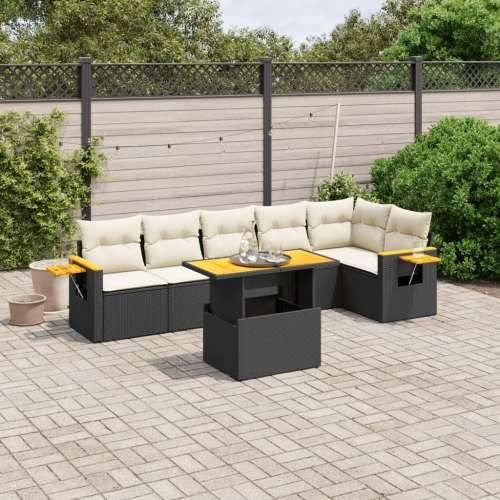 Vrtna garnitura - 7-dijelni set vrtnih sofa od poliratana s jastucima crni - Crna i krem 1 Cijena