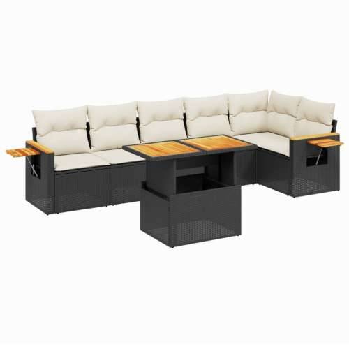 Vrtna garnitura - 7-dijelni set vrtnih sofa od poliratana s jastucima crni - Crna i krem 1 Cijena