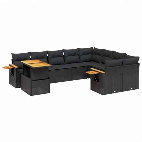 Vrtna garnitura - 10-dijelni set vrtnih sofa s jastucima crni od poliratana - Crna 1 Cijena