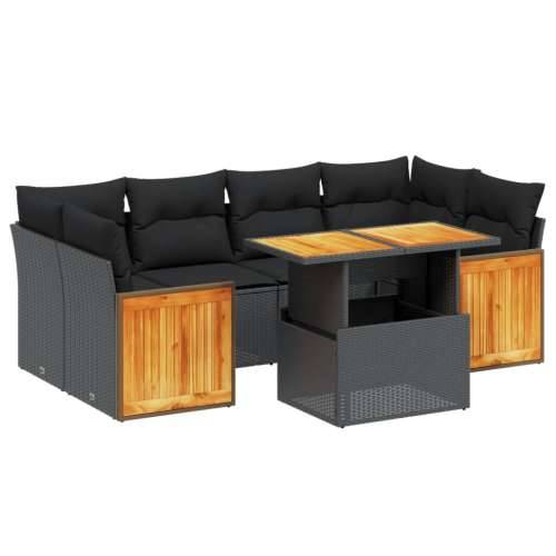 Vrtna garnitura - 7-dijelni set vrtnih sofa od poliratana s jastucima crni - Crna bez spremišta 1 Cijena