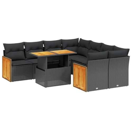 Vrtna garnitura - 9-dijelni set vrtnih sofa s jastucima crni od poliratana - Crna bez spremišta 1 Cijena