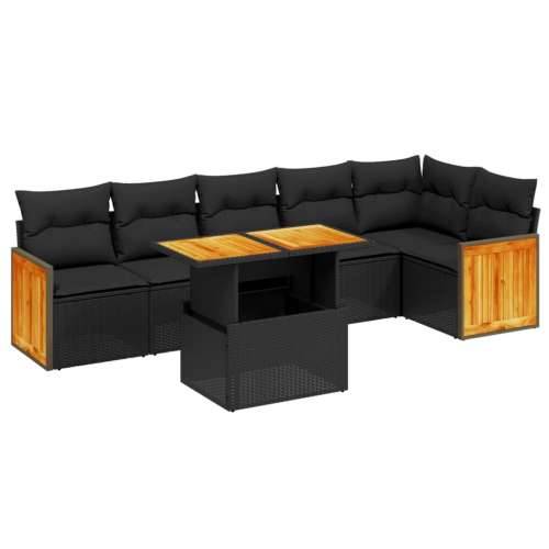 Vrtna garnitura - 7-dijelni set vrtnih sofa od poliratana s jastucima crni - Crna 1 Cijena
