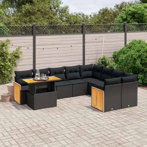 Vrtna garnitura - 10-dijelni set vrtnih sofa s jastucima crni od poliratana - Crna 1 Cijena