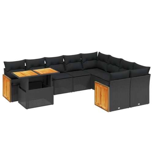 Vrtna garnitura - 10-dijelni set vrtnih sofa s jastucima crni od poliratana - Crna 1 Cijena