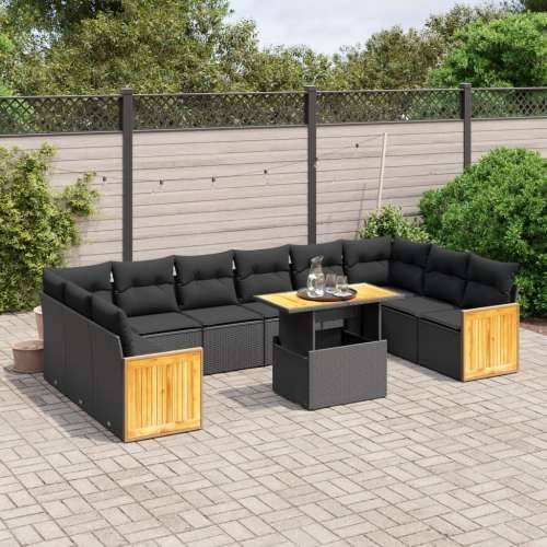 Vrtna garnitura - 11-dijelni set vrtnih sofa od poliratana s jastucima crni - Crna 1 Cijena