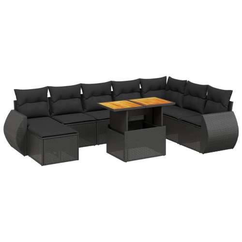 Vrtna garnitura - 9-dijelni set vrtnih sofa s jastucima crni od poliratana Cijena
