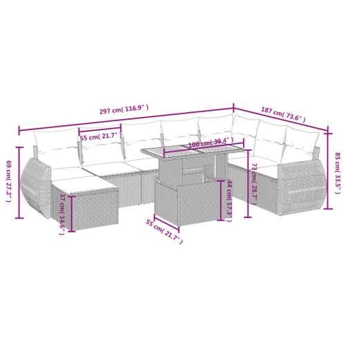Vrtna garnitura - 9-dijelni set vrtnih sofa s jastucima crni od poliratana Cijena