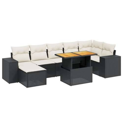 Vrtna garnitura - 8-dijelni set vrtnih sofa od poliratana s jastucima crni - Crna i krem 3x srednja + 3x kutna + tabure + stol 1 Cijena
