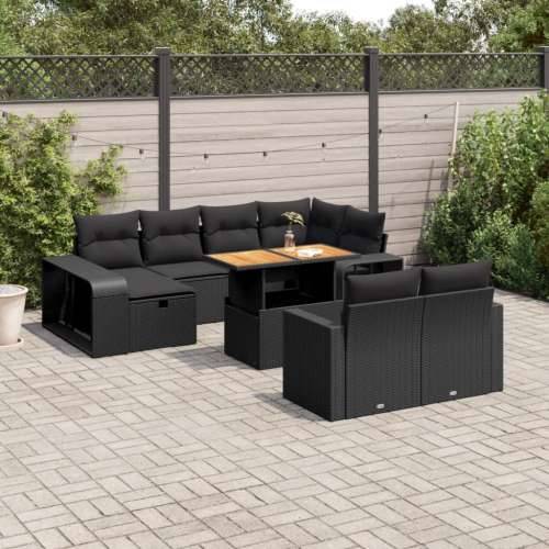 Vrtna garnitura - 11-dijelni set vrtnih sofa od poliratana s jastucima crni - Crna boja drva 1 Cijena