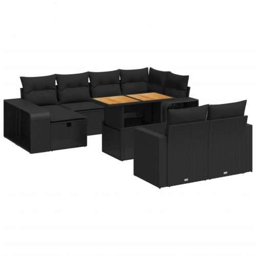 Vrtna garnitura - 11-dijelni set vrtnih sofa od poliratana s jastucima crni - Crna boja drva 1 Cijena