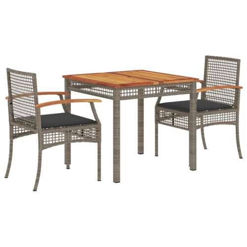 Vrtna garnitura - 3-dijelni vrtni blagovaonski set sivi od poliratana - Dužina stola 80 cm Stolica 2 Cijena