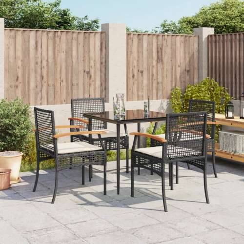 Vrtna garnitura - 5-dijelni vrtni blagovaonski set s jastucima od poliratana crni - Crna 80 x 80 x 74 cm 4 Cijena