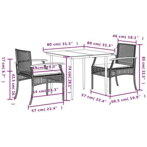 Vrtna garnitura - 3-dijelni vrtni blagovaonski set od poliratana s jastucima bež - Bež 80 x 80 x 74 cm 2 Cijena