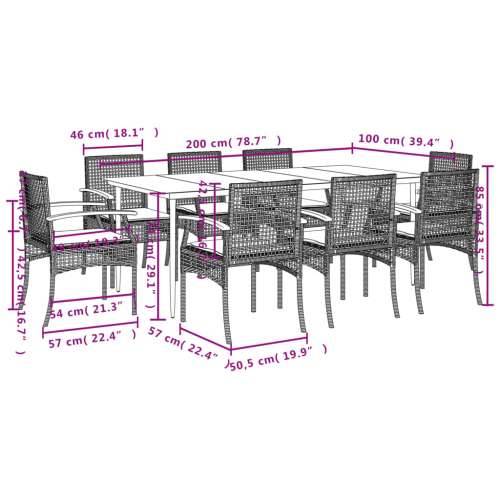 Vrtna garnitura - 9-dijelni vrtni blagovaonski set od poliratana s jastucima bež - Bež 200 x 100 x 74 cm 8 Cijena