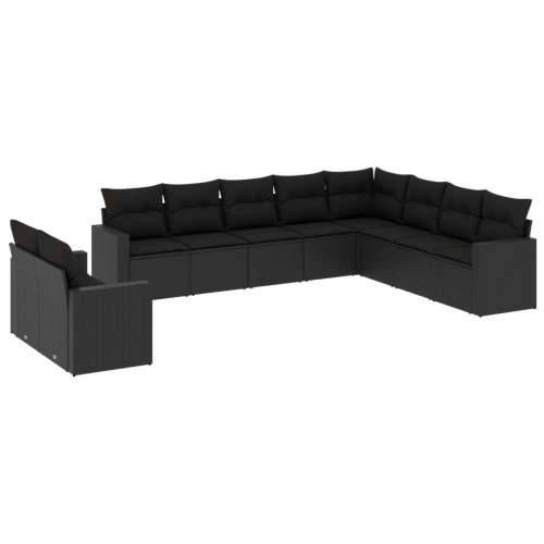 Vrtna garnitura - 10-dijelni set vrtnih sofa s jastucima crni od poliratana - Crna Bez stola 1 Cijena
