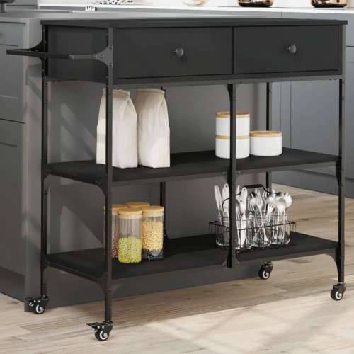 Kuhinjska kolica crna 105 x 42 x 95 cm od konstruiranog drva - Crna Cijena