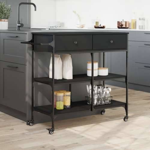 Kuhinjska kolica crna 105 x 42 x 95 cm od konstruiranog drva - Crna Cijena