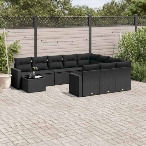 Vrtna garnitura - 11-dijelni set vrtnih sofa od poliratana s jastucima crni - Crna 1 Cijena