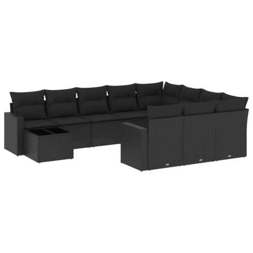 Vrtna garnitura - 11-dijelni set vrtnih sofa od poliratana s jastucima crni - Crna 1 Cijena