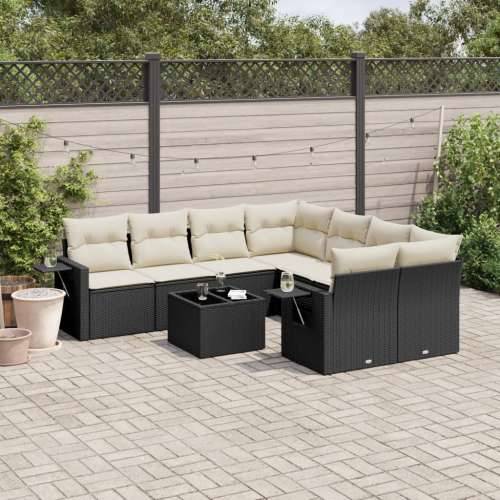 Vrtna garnitura - 9-dijelni set vrtnih sofa s jastucima crni od poliratana - Crna i krem 1 Cijena