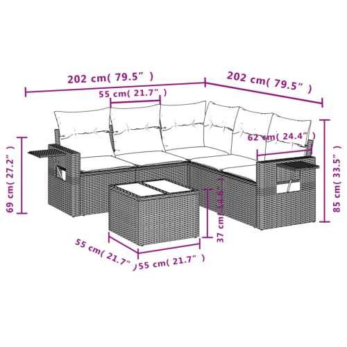 Vrtna garnitura - 6-dijelni set vrtnih sofa s jastucima crni od poliratana - Crna Sa stolom 1 Cijena