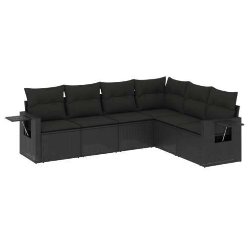 Vrtna garnitura - 6-dijelni set vrtnih sofa s jastucima crni od poliratana - Crna Bez stola 1 Cijena
