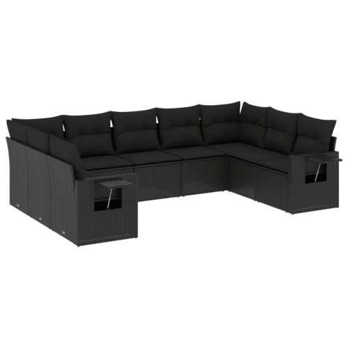 Vrtna garnitura - 9-dijelni set vrtnih sofa s jastucima crni od poliratana - Crna Sa stolom 1 Cijena