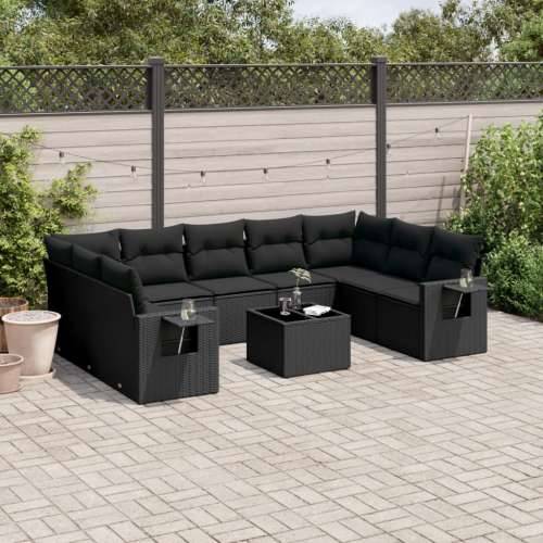 Vrtna garnitura - 10-dijelni set vrtnih sofa s jastucima crni od poliratana - Crna Bez stola 1 Cijena