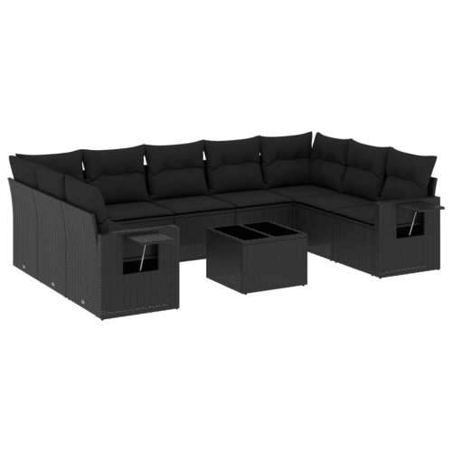 Vrtna garnitura - 10-dijelni set vrtnih sofa s jastucima crni od poliratana - Crna Bez stola 1 Cijena