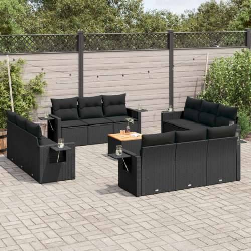Vrtna garnitura - 13-dijelni set vrtnih sofa s jastucima poliratan crni - Crna 1 Cijena