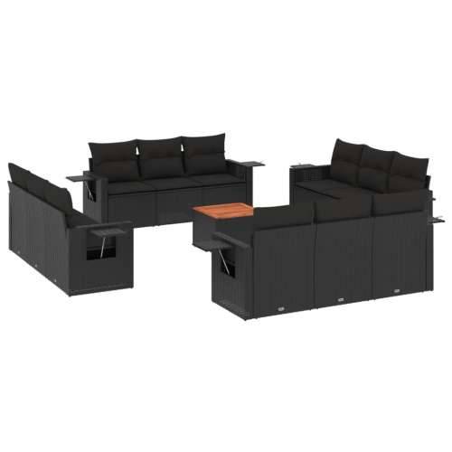 Vrtna garnitura - 13-dijelni set vrtnih sofa s jastucima poliratan crni - Crna 1 Cijena