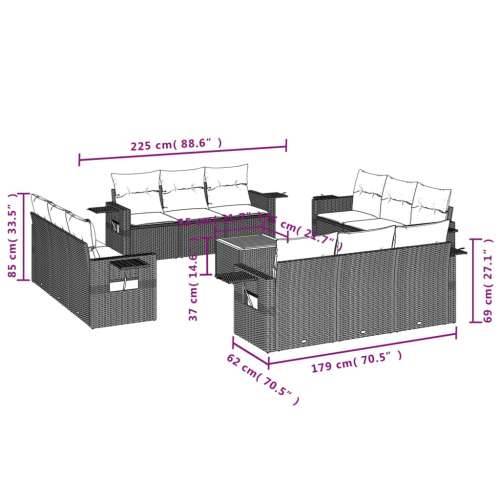 Vrtna garnitura - 13-dijelni set vrtnih sofa s jastucima poliratan crni - Crna 1 Cijena