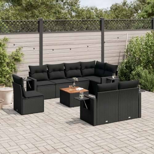 Vrtna garnitura - 3-dijelni set vrtnih sofa s jastucima crni od poliratana Crna 1 3x srednja + stol + kutna Cijena