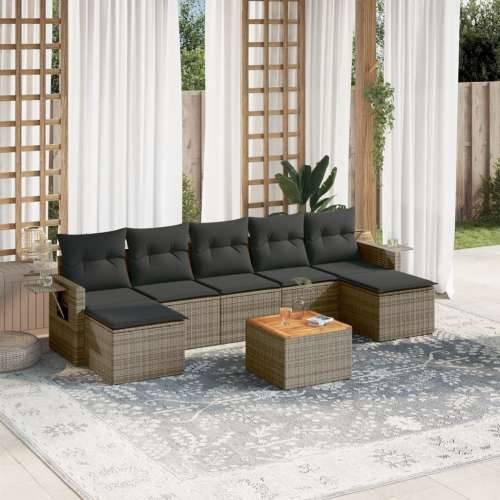 Vrtna garnitura - 8-dijelni set vrtnih sofa od poliratana s jastucima sivi - Siva 1 Cijena