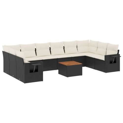 Vrtna garnitura - 11-dijelni set vrtnih sofa od poliratana s jastucima crni - Crna i krem 1 2x corner + table + 6x middle Cijena